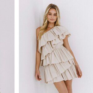 Endless Rose One-Shoulder Ruffled Mini Dress in Ivory, Size M - NWT